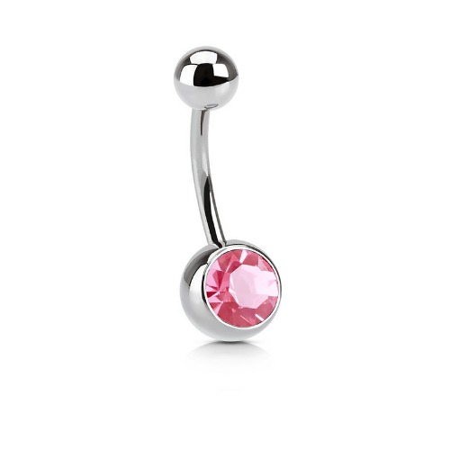 Rose  Jewelled Navel Bar 1.6mm x  10mm