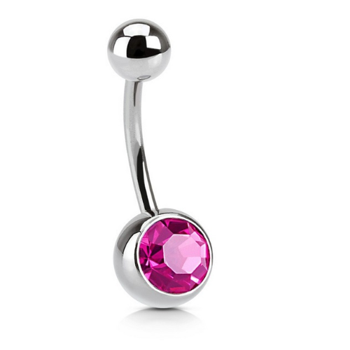 Fuscia Jewelled Navel Bar 1.6mm x  12mm