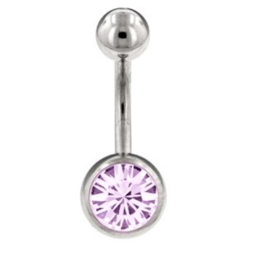 Amethyst Jewelled Navel Bar 1.6mm x  12mm