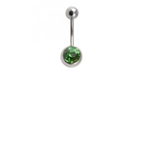 Emerald Jewelled Navel Bar 1.6mm x  10mm