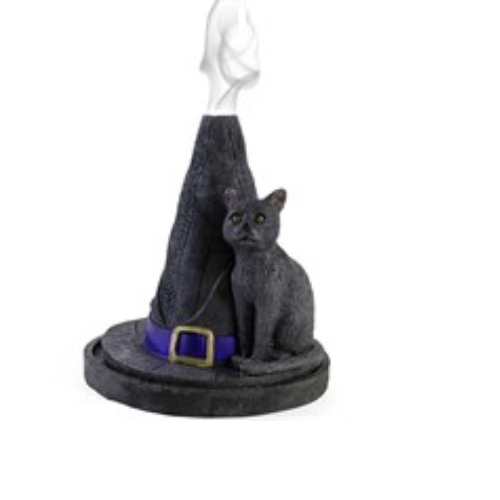 Witch Hat With Cat Incense Cone Holder