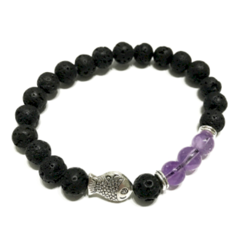 Lava Stone Bracelet - Fish Amethyst