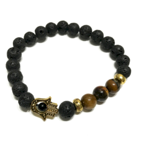 Lava Stone Bracelet - Hamsa Tiger-eye