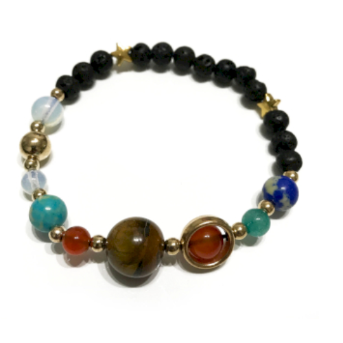 Lava Stone Bracelet - Gold Solar System