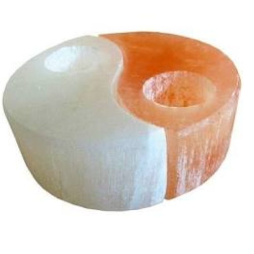 Red and white Selenite Yin Yan  T Light Holder