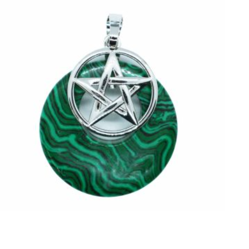 Pentagram on Malachite Donut Pendant