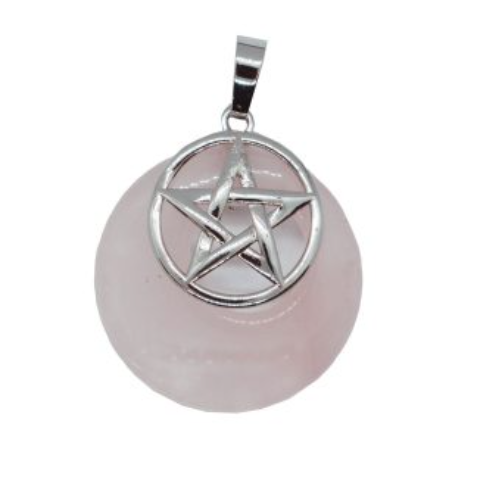 Pentagram on Rose Quartz Donut  Pendant