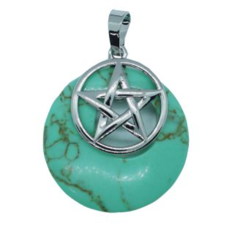 Pentagram on Turquoise Howlite Donut  Pendant