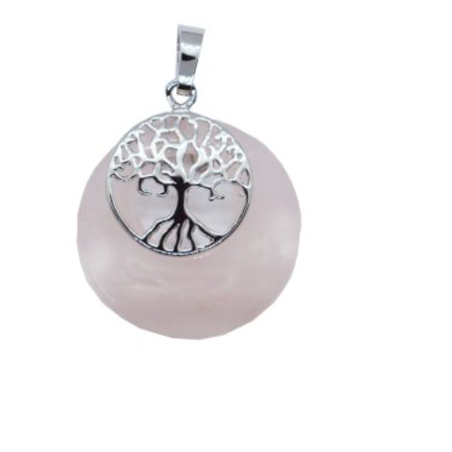 Tree of Life on Rose Quartz  Donut  Pendant