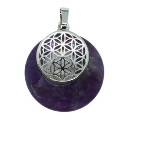 Flower of Life on Amethyst  Donut  Pendant