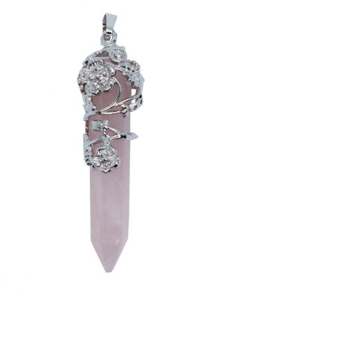 flower on Rose Quartz Pendant