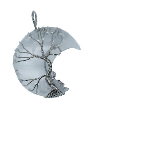 Wired Clear Quartz Moon Pendant