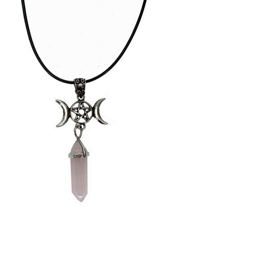 Triple Moon on Rose Quartz Pendant