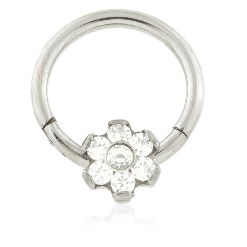 1.2 x 8mm Titanium Crystal Flower Gem Hinged Ring