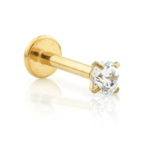 Zircon Gold Titanium Threadless Micro Labret With Prong Gem