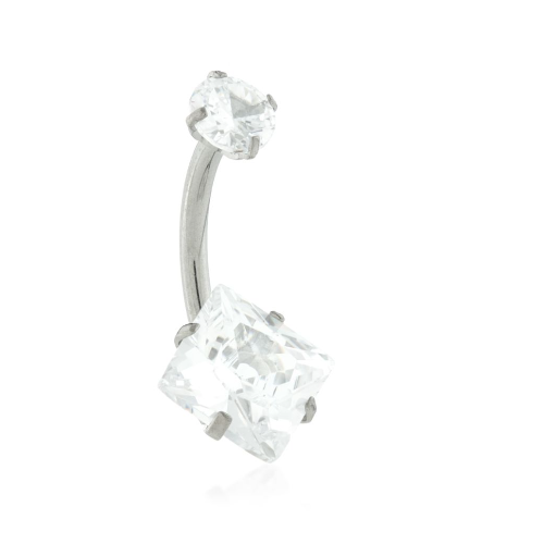 Internal Titanium Double Angled Square Gem Belly Bar