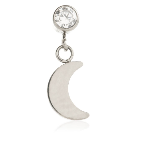 Titanium Internal  Round Gem with Dangling Moon Attachment