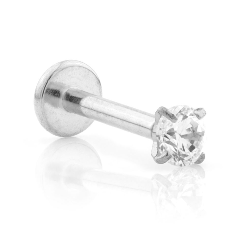 1.2 x6mm Internal Titanium Labret clear 2mm Gem