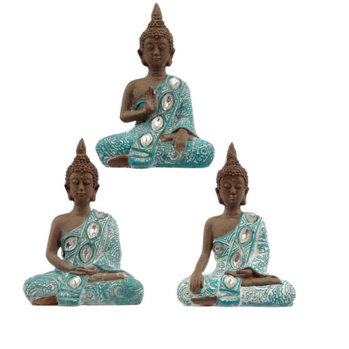 Thai Buddha, Brown, White & Turquoise Lotus