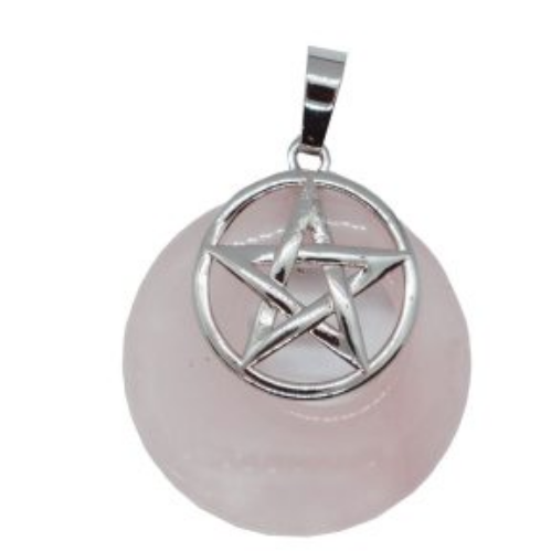 Pentagram on Rose Quartz Donut  Pendant