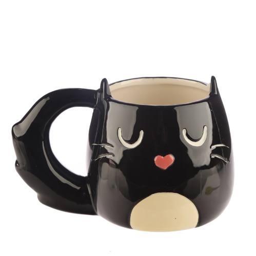 Feline Fine Black Cat shaped Mug
