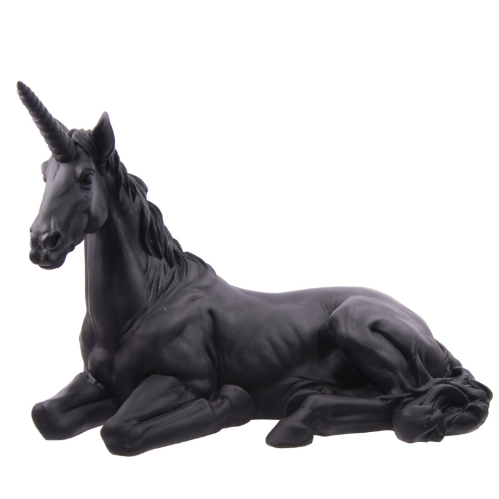 Lying Black Unicorn Garden Ornament