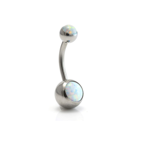 Internal Titanium Double White Opal Navel Bar